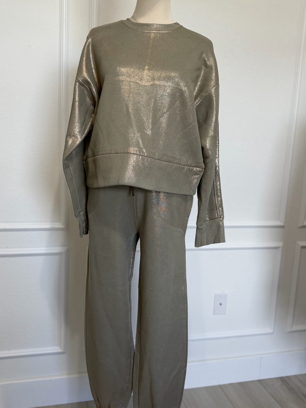 Metallic Taupe High-Rise Track Joggers